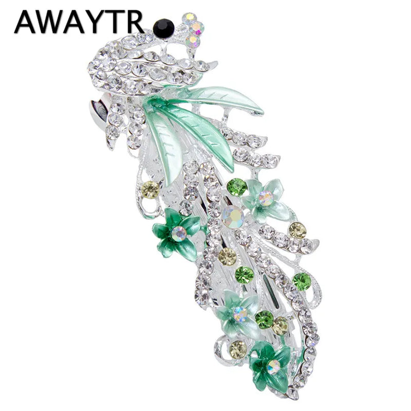 Peacock Barrettes Crystal Flower Hairpins Headwear Wedding Hair Accessories