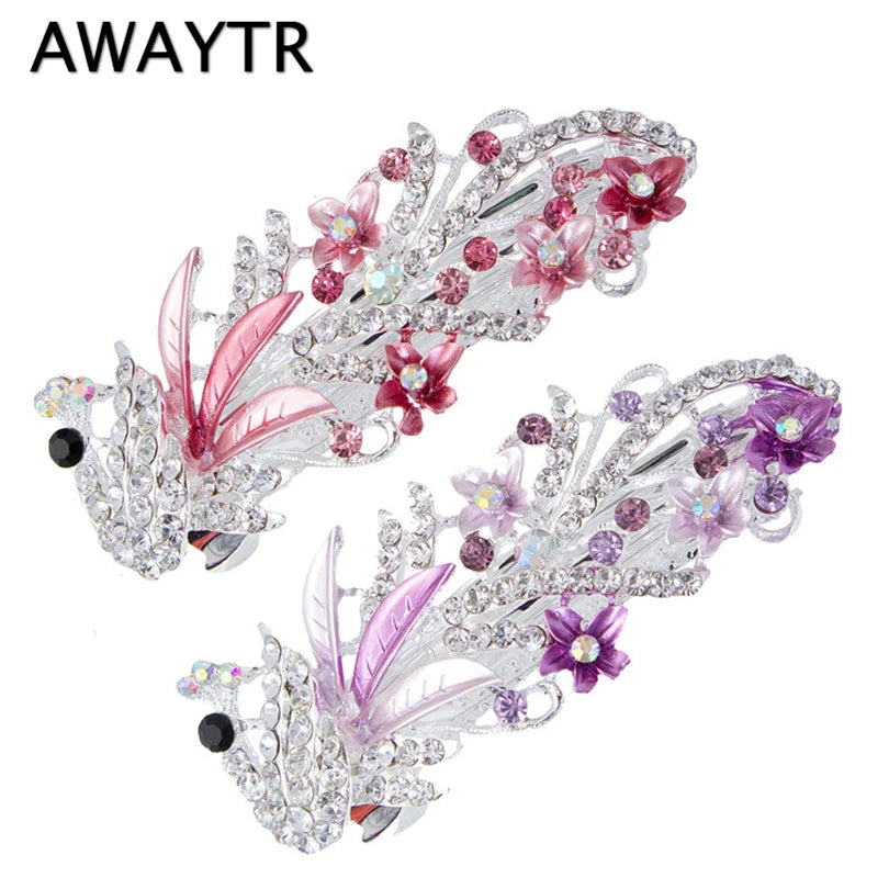 Peacock Barrettes Crystal Flower Hairpins Headwear Wedding Hair Accessories