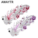 Peacock Barrettes Crystal Flower Hairpins Headwear Wedding Hair Accessories