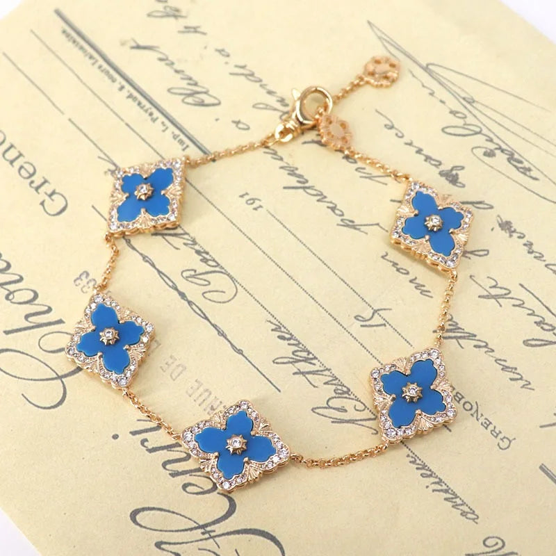 Zicorn Clover Enamel Shell Clavicle Chain Bracelet