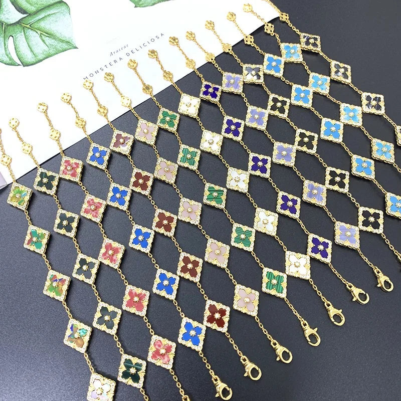 Zicorn Clover Enamel Shell Clavicle Chain Bracelet