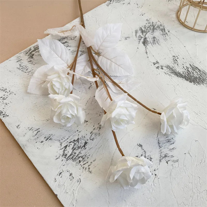 5 Heads Roses Branch Wedding Flower Arrangement Artificial Bouquet