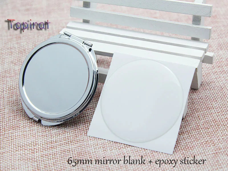 5 Kits Silver Portable Pocket Mirror+Epoxy Sticker Round Metal Makeup Mirror
