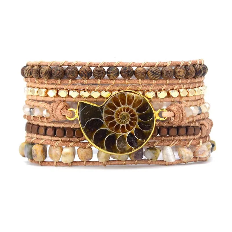 5 Layers Natural Stone Leather Bracelet Mix Stones Women Wrap Bracelet