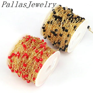 5 Meters Plated Metal Chain Red Beads Necklace Findings