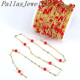 5 Meters Plated Metal Chain Red Beads Necklace Findings