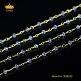 5m Golden Plated Glass Rosary Chain, Faceted Rondelle Clear Crystal Beads ZJ-77