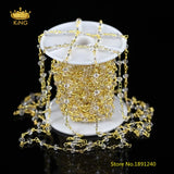 5m Golden Plated Glass Rosary Chain, Faceted Rondelle Clear Crystal Beads ZJ-77