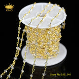 5m Golden Plated Glass Rosary Chain, Faceted Rondelle Clear Crystal Beads ZJ-77