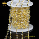 5m Golden Plated Glass Rosary Chain, Faceted Rondelle Clear Crystal Beads ZJ-77