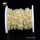 5m Golden Plated Glass Rosary Chain, Faceted Rondelle Clear Crystal Beads ZJ-77