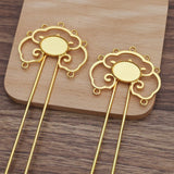5 PCS 12x115mm Copper Auspicious Clouds Hair Forks Base Settings