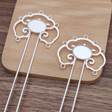 5 PCS 12x115mm Copper Auspicious Clouds Hair Forks Base Settings