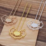 5 PCS 12x115mm Copper Auspicious Clouds Hair Forks Base Settings