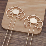 5 PCS 12x115mm Copper Auspicious Clouds Hair Forks Base Settings