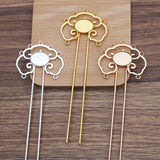 5 PCS 12x115mm Copper Auspicious Clouds Hair Forks Base Settings