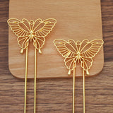 5 PCS Alloy Butterfly Hair Sticks Copper U Shape Hair Forks DIY Headwear
