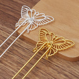 5 PCS Alloy Butterfly Hair Sticks Copper U Shape Hair Forks DIY Headwear