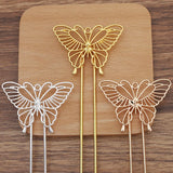 5 PCS Alloy Butterfly Hair Sticks Copper U Shape Hair Forks DIY Headwear
