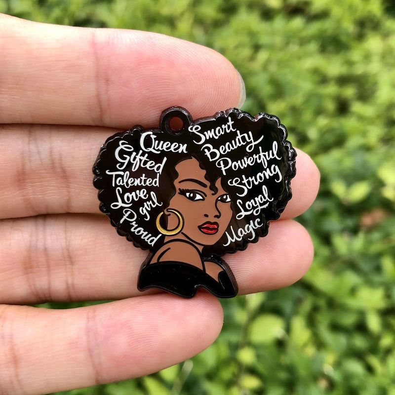 5 PCS Afro Girl Lady Charm Enamel Pendant for Jewelry Making