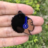 5 PCS Afro Girl With Earphone Charm Enamel Pendant