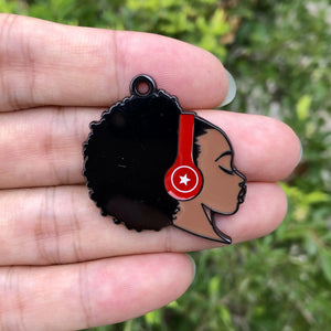 5 PCS Afro Girl Woman Enamel Pendant for Women Bracelet Necklace Jewelry