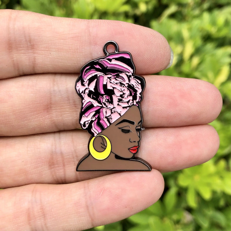 5 PCS Afro Queen Nefertari Enamel Pendant for Jewelry Making