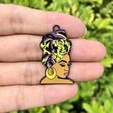 5 PCS Afro Queen Enamel Pendant for Jewelry Making