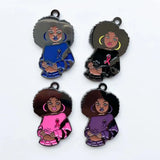 5 PCS Afro Girl Survivor Pink Ribbon Breast Cancer Charm Enamel Pendant