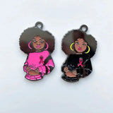 5 PCS Afro Girl Survivor Pink Ribbon Breast Cancer Charm Enamel Pendant