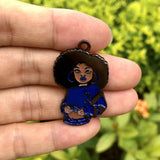 5 PCS Afro Girl Survivor Pink Ribbon Breast Cancer Charm Enamel Pendant