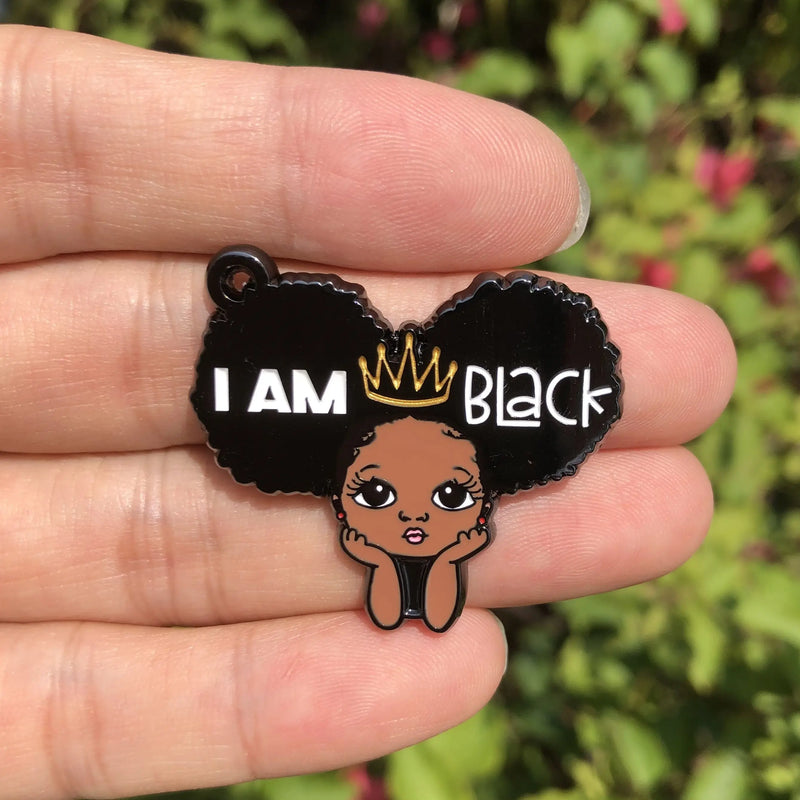 5 PCS Afro Little Princess Africa Girl Charms Enamel Pendant DIY Jewelry
