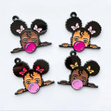 5 PCS Afro Little Princess Kids Charms Enamel Pendant DIY Jewelry Making