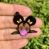 5 PCS Afro Little Princess Kids Charms Enamel Pendant DIY Jewelry Making