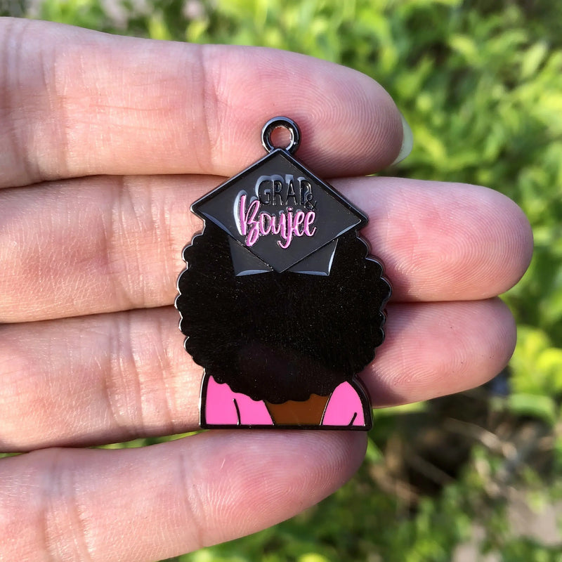 5 PCS Afro Woman Educated Girl Charms Enamel Pendant DIY Jewelry Making Tags
