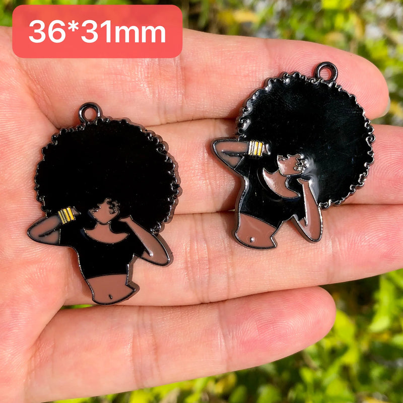 5 PCS Afro Women Charms Enamel Pendant for DIY Jewelry Making