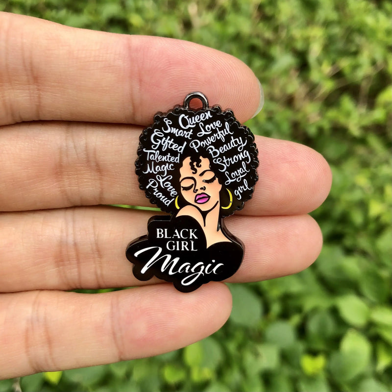 5 PCS Afro American Woman Charms for DIY Jewelry Making