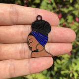 5 PCS Afro American Woman Charm Enamel Pendants DIY Jewelry Making
