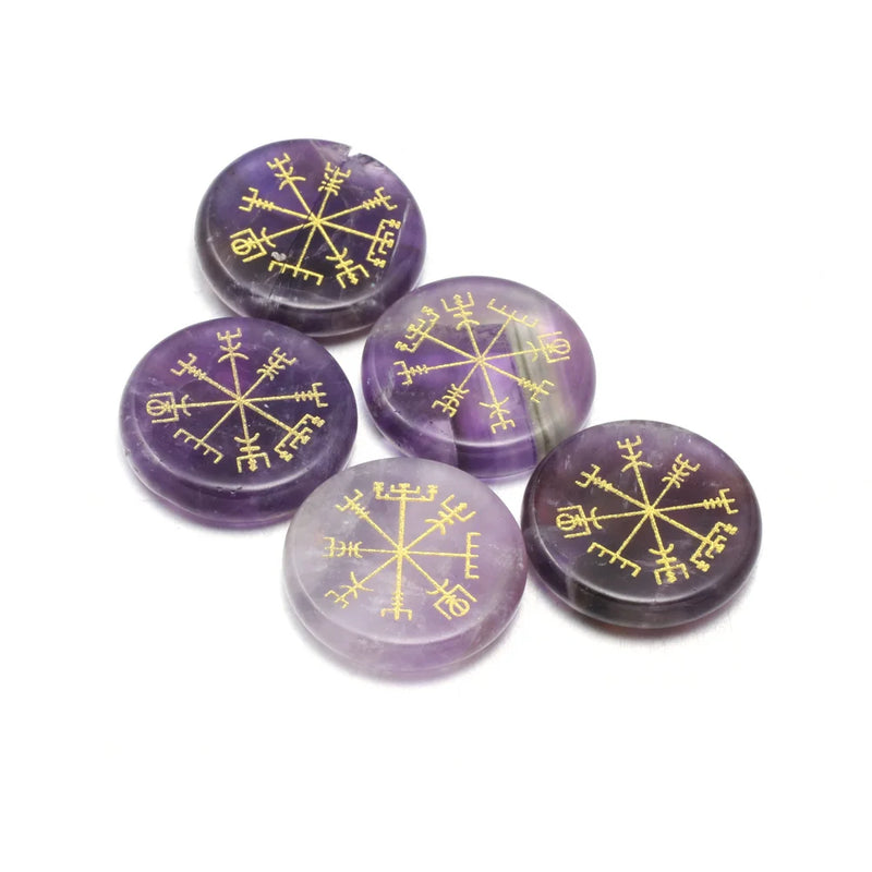 5 PCS Chakra Stones With Lapis Lazuli Engraved Symbols Palm Stone