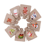 5 PCS Christmas Candy Gift 10*14 CM Linen Tote Bag with Drawstring Pocket