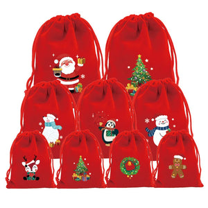 5 PCS Christmas Velvet Drawstring Gift Storage Bag Pouch