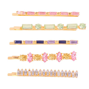 5 PCS Crystal ZA Hair Clip Set Square Rhinestone Barrette Long Hairpins