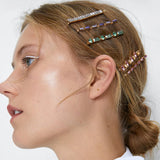 5 PCS Crystal ZA Hair Clip Set Square Rhinestone Barrette Long Hairpins