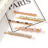 5 PCS Crystal ZA Hair Clip Set Square Rhinestone Barrette Long Hairpins