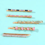 5 PCS Crystal ZA Hair Clip Set Square Rhinestone Barrette Long Hairpins