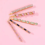5 PCS Crystal ZA Hair Clip Set Square Rhinestone Barrette Long Hairpins