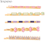 5 PCS Crystal ZA Hair Clip Set Square Rhinestone Barrette Long Hairpins
