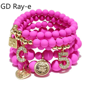 5 PCS Natural Stone Stretch Beaded Bracelets Set for Women with Letter Pendant