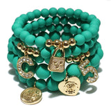 5 PCS Natural Stone Stretch Beaded Bracelets Set for Women with Letter Pendant