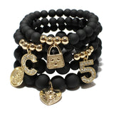 5 PCS Natural Stone Stretch Beaded Bracelets Set for Women with Letter Pendant
